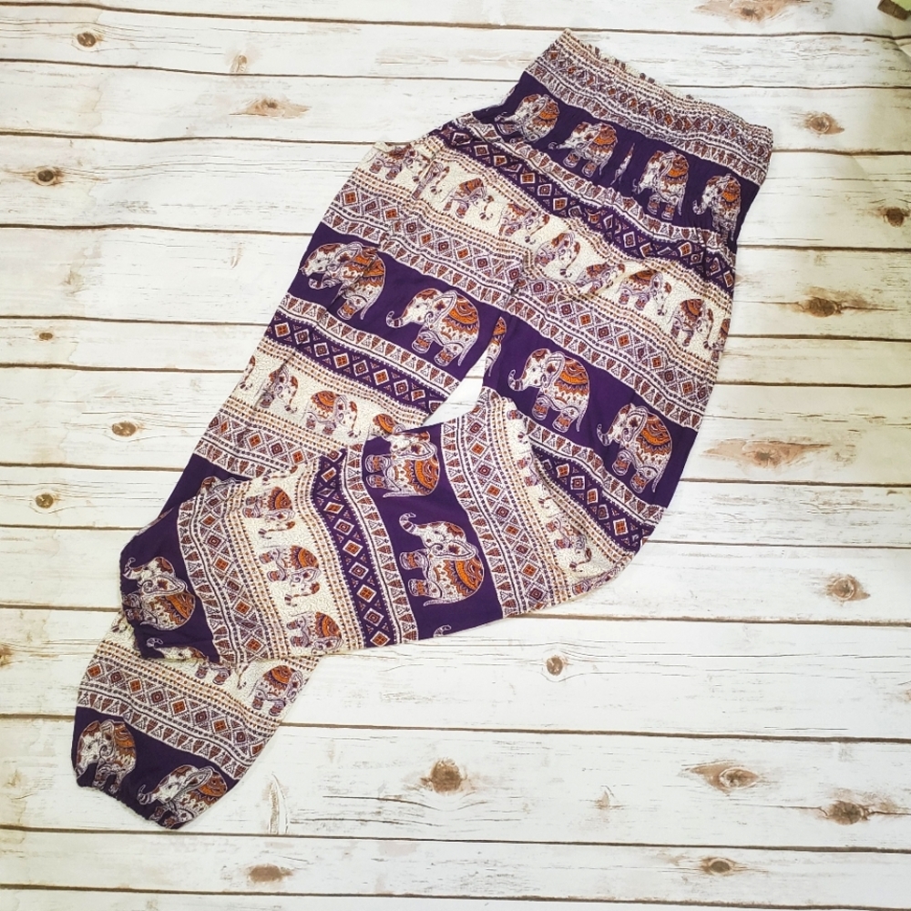 Elephant Harem Pants, side pocket, elastic waistband and ankles,  Sz S